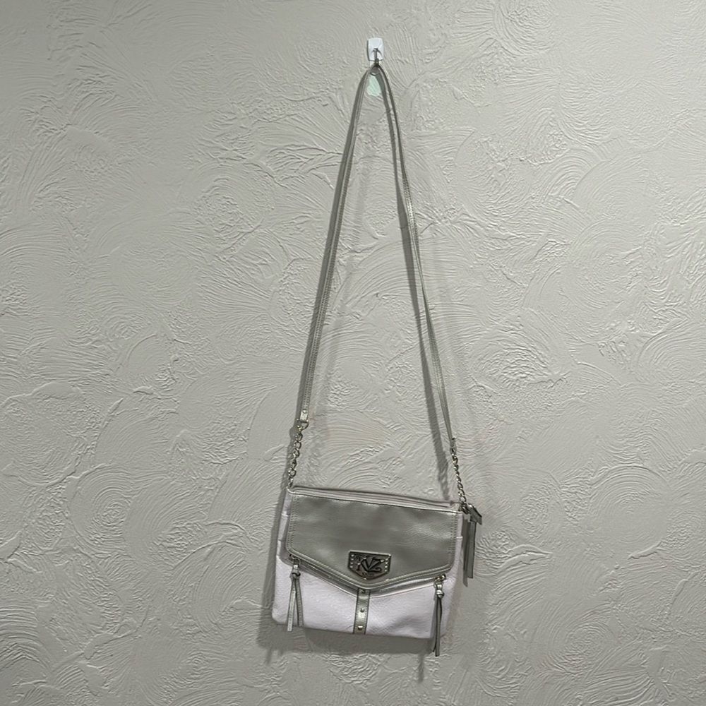 KVZ Kathy Van Zeeland Silver And White Faux Leather Croc Handbag Y2K